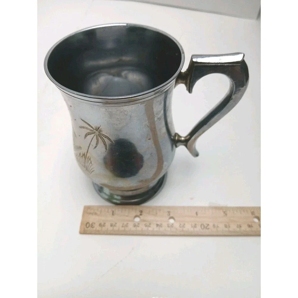 Vintage Silver Plated Etched Tankard Made In India